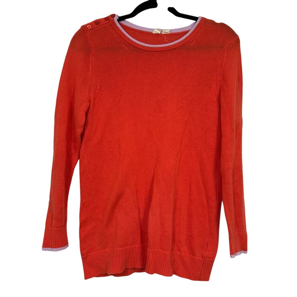 Moth Anthropologie Orange Lavender Trim Crew Neck Sweater Womens M Preppy